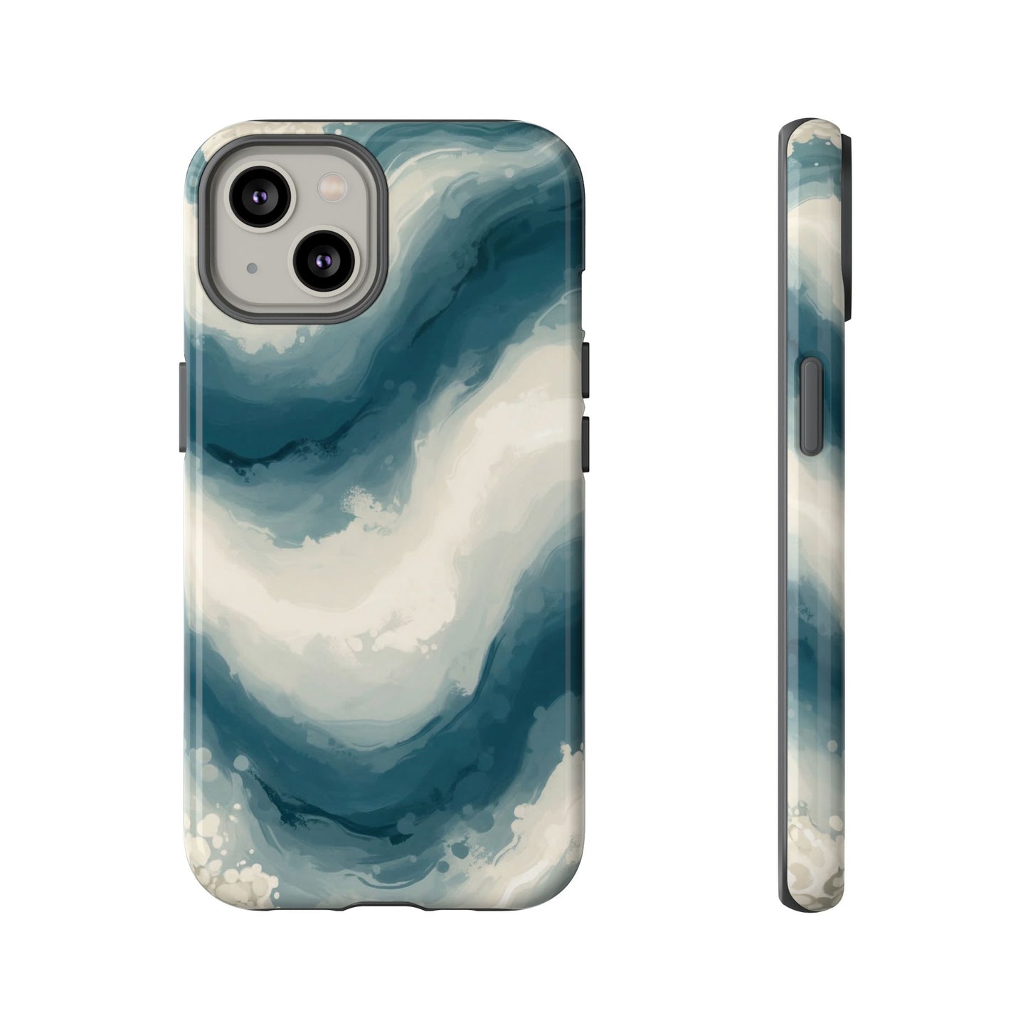 Ocean Wave Marble Phone Case — Teal & Ivory Abstract Tough Case