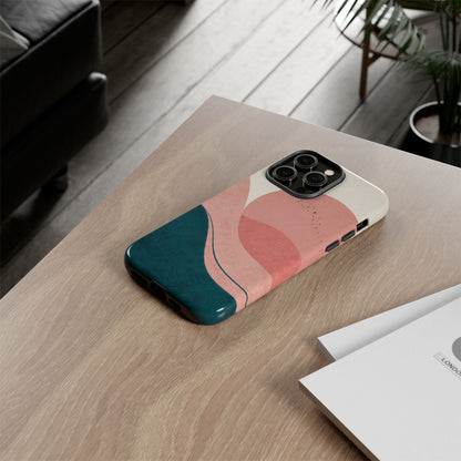 Abstract Sunset Phone Case — Pink & Teal Wave Tough Case