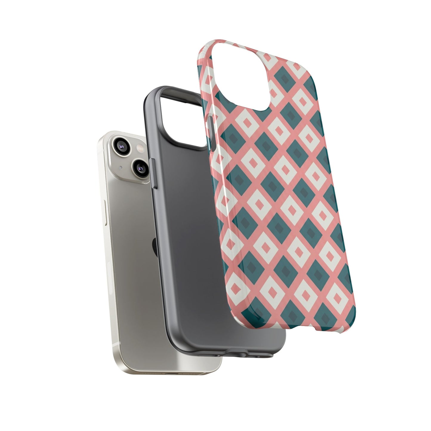 Geometric Diamond Pattern Tough Phone Case — Pink & Teal Protective Cover