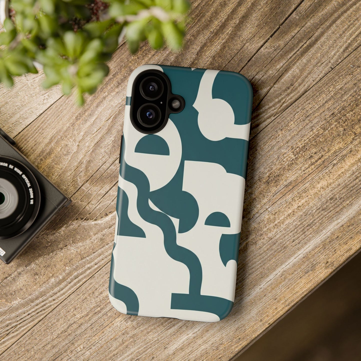 Abstract Teal Shapes Phone Case — Modern Geometric Tough Case
