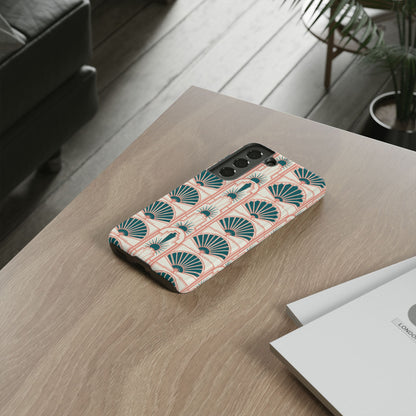 Art Deco Fan Pattern Tough Phone Case — Teal & Blush Retro Protection