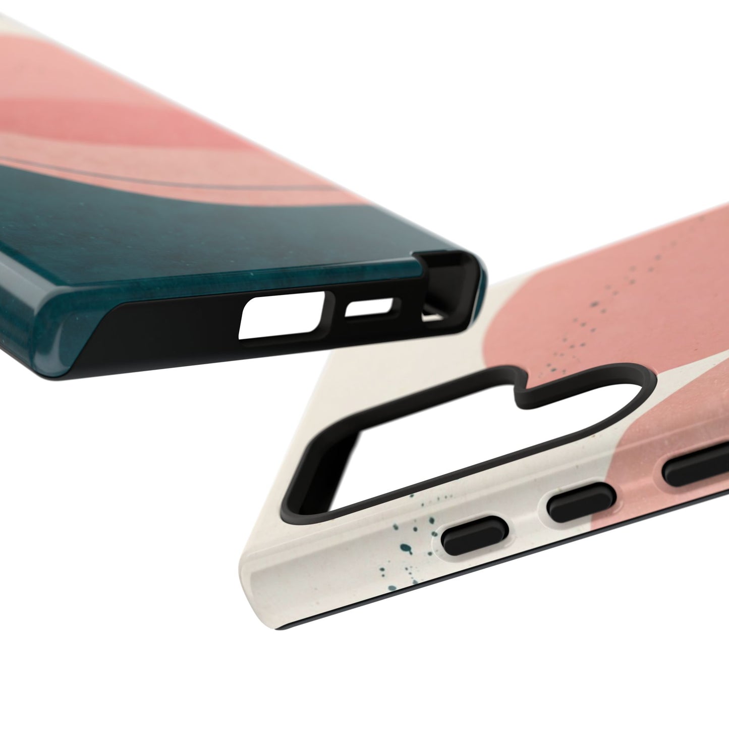 Abstract Sunset Waves Tough Phone Case — Pink & Teal Protective Cover