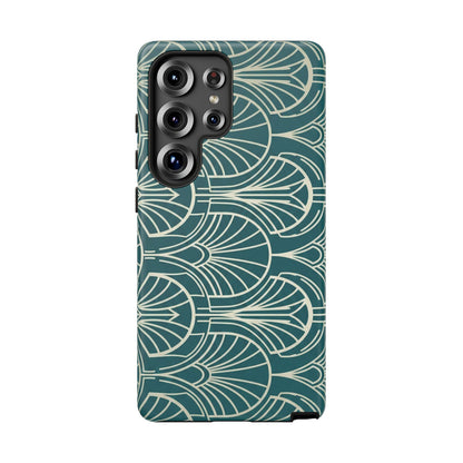 Teal Art Deco Pattern Tough Phone Case — Retro Geometric Protection