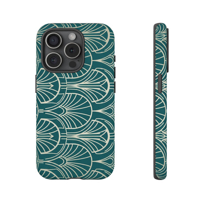 Art Deco Teal Pattern Tough Phone Case — Vintage Geometric Protective Case