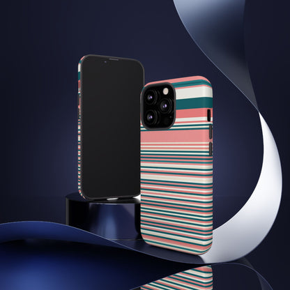 Striped Tough Phone Case — Coral, Teal & White Protective Cover