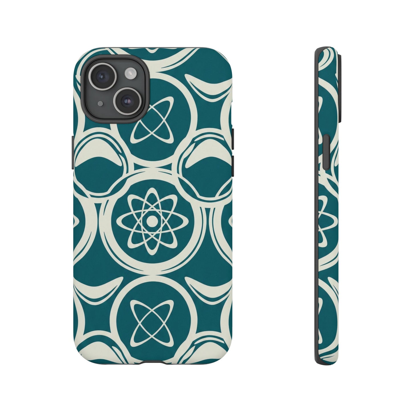 Teal Retro Atomic Pattern Tough Phone Case - Mid-Century Science Design