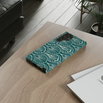 Teal Art Deco Pattern Tough Phone Case — Retro Geometric Protection