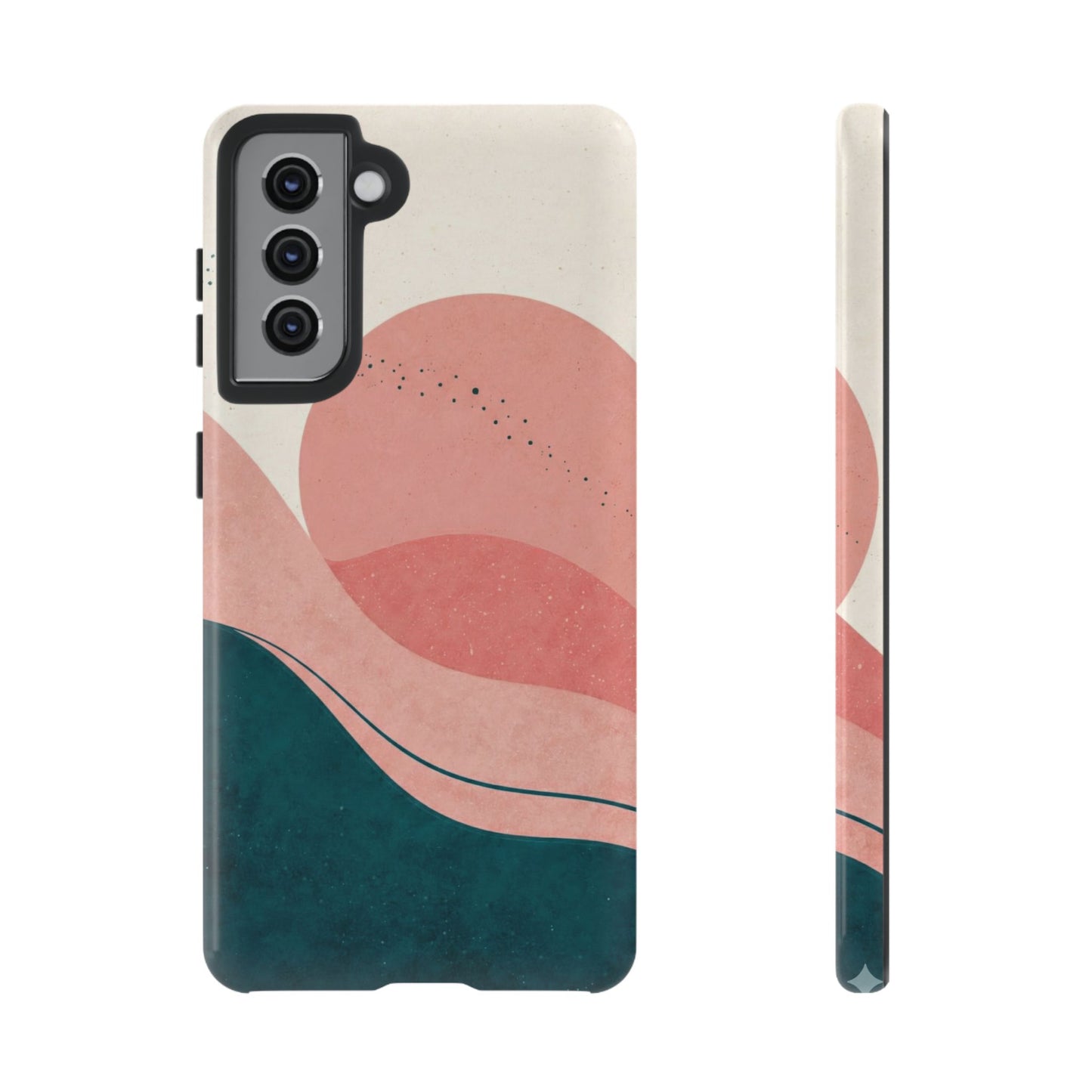 Abstract Sunset Waves Tough Phone Case — Pink & Teal Protective Cover