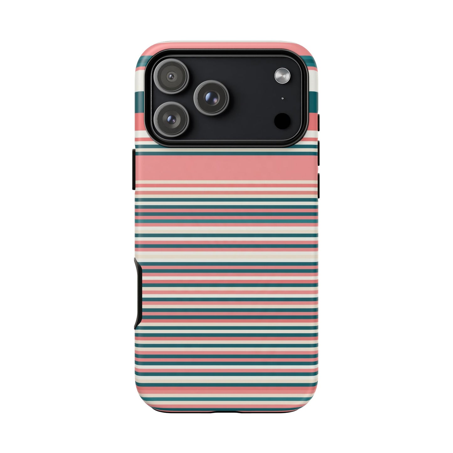 Striped Tough Phone Case — Coral, Teal & White Protective Cover