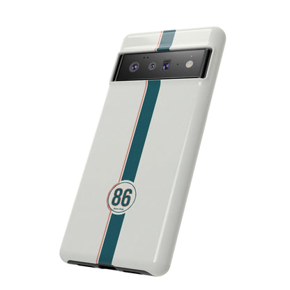Racing Stripe Tough Phone Case — Retro White With '86 Circle Badge