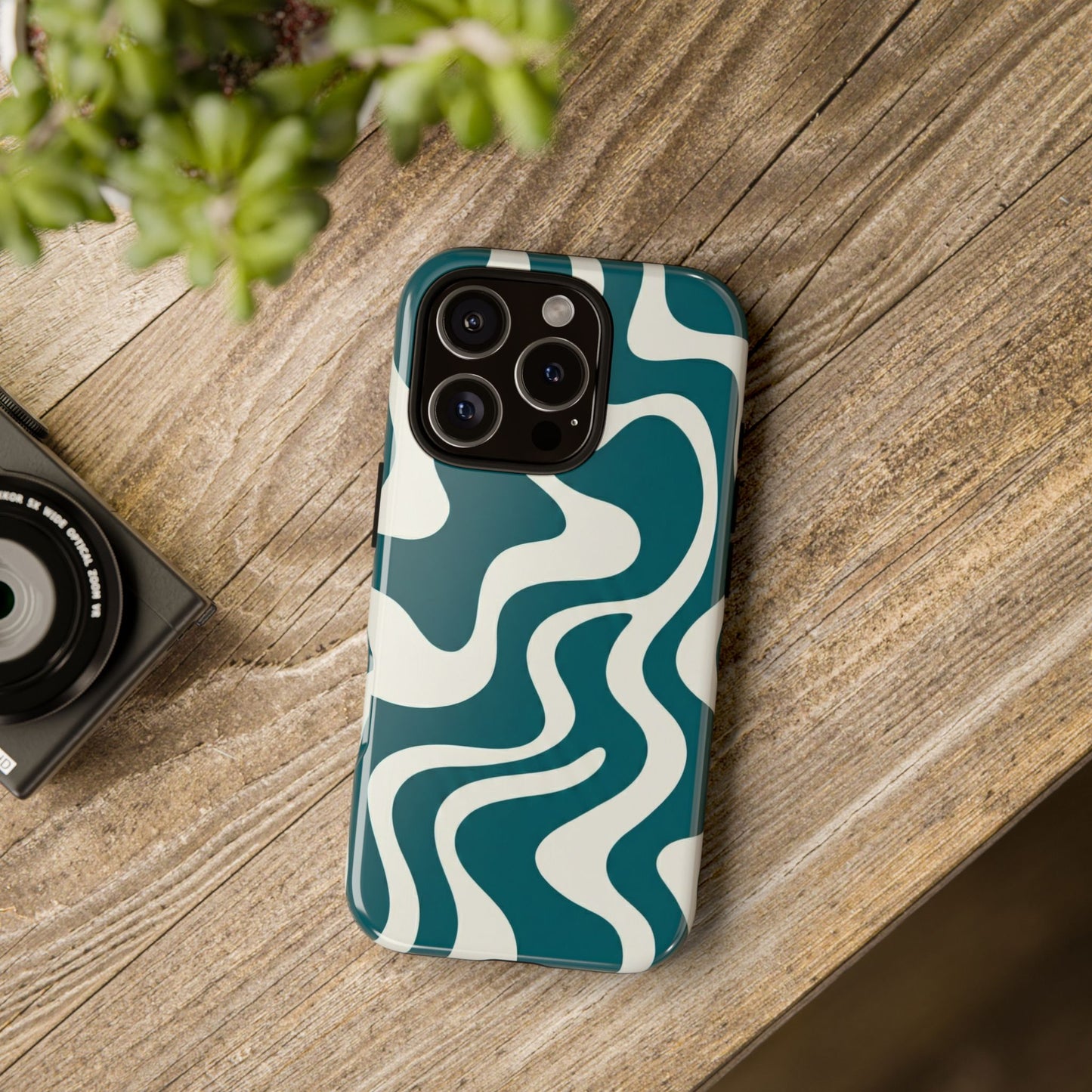 Teal Retro Swirl Tough Phone Case