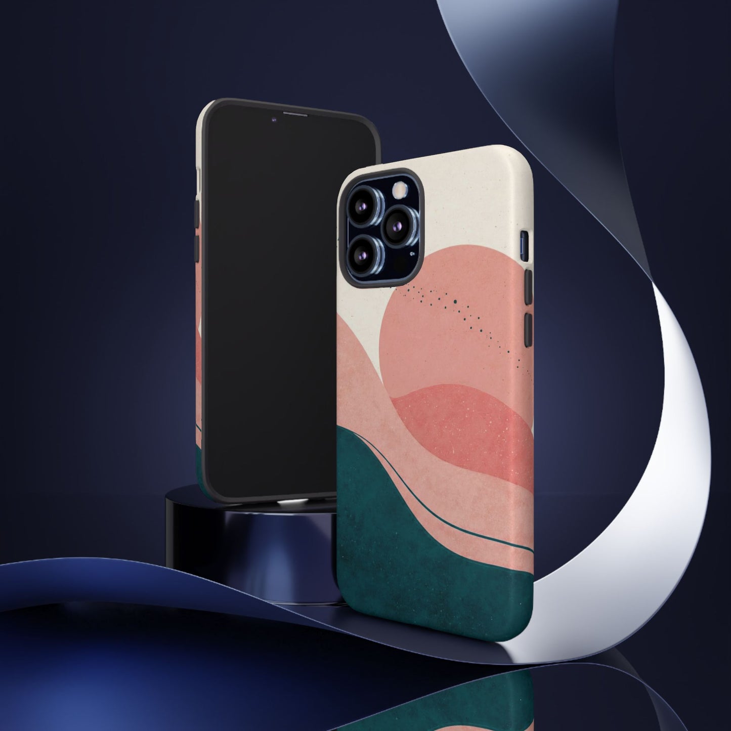 Abstract Sunset Phone Case — Pink & Teal Wave Tough Case