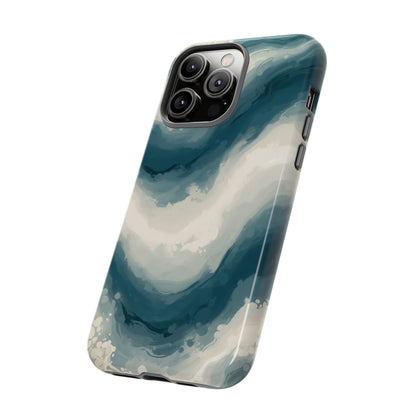 Ocean Wave Marble Phone Case — Teal & Ivory Abstract Tough Case
