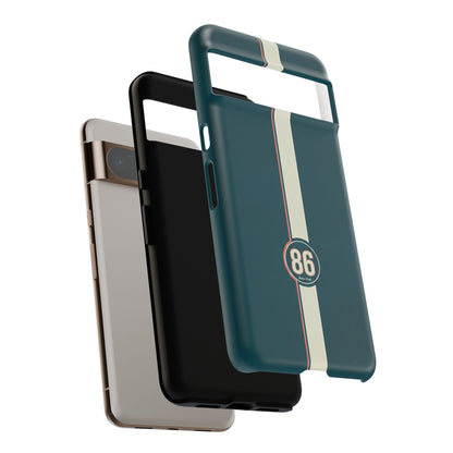 Racing Stripe Phone Case - Retro Teal with Number 86