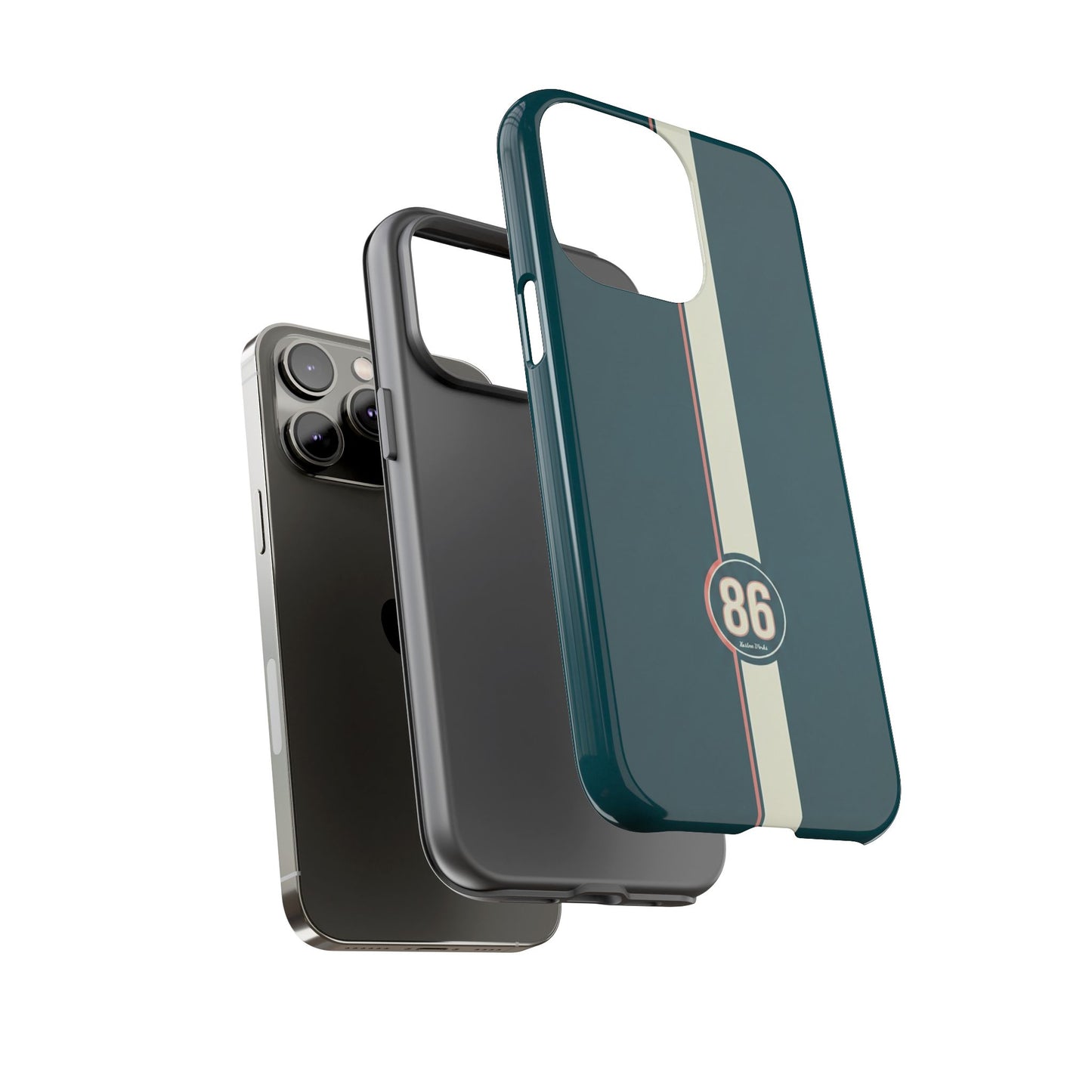 Racing Stripe Phone Case - Retro Teal with Number 86
