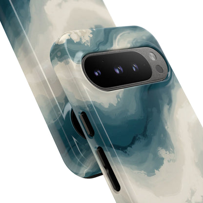 Ocean Wave Marble Phone Case — Teal & Ivory Abstract Tough Case