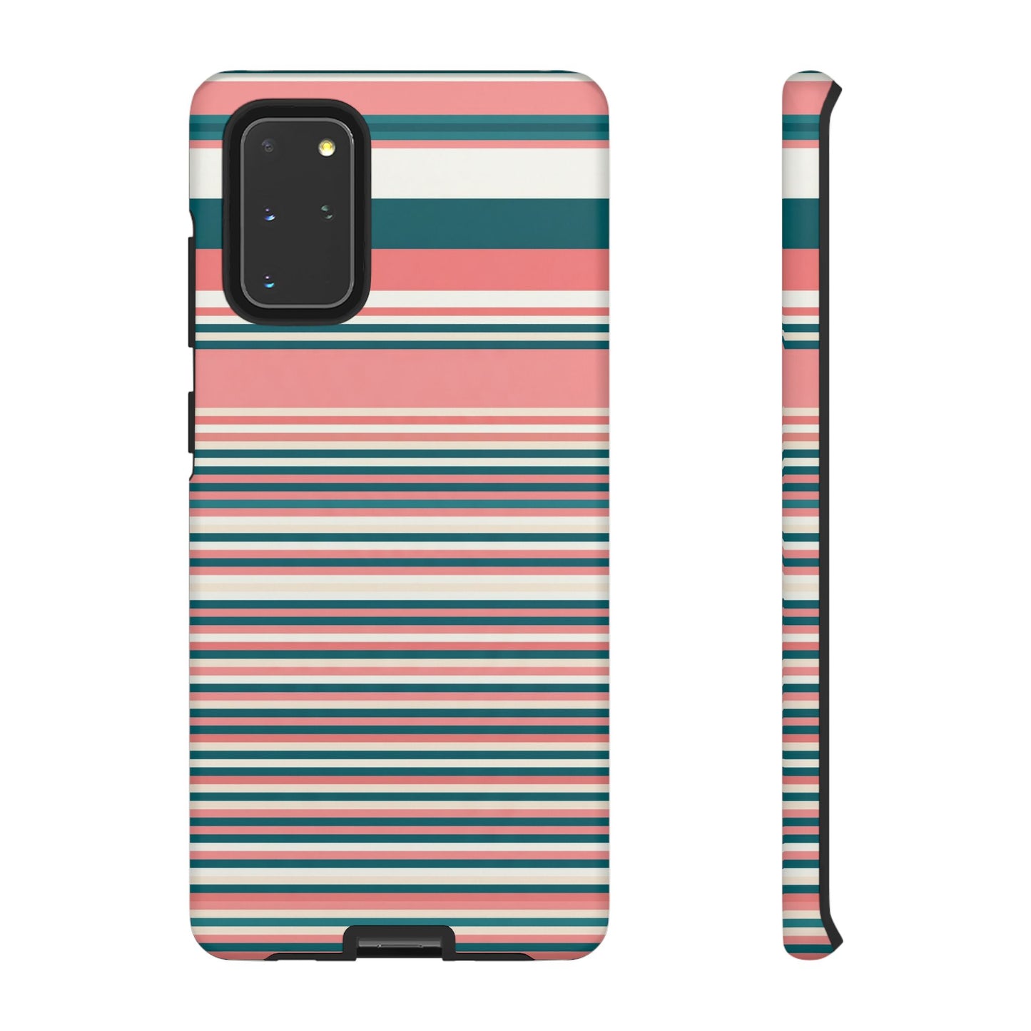 Striped Tough Phone Case — Coral, Teal & White Protective Cover