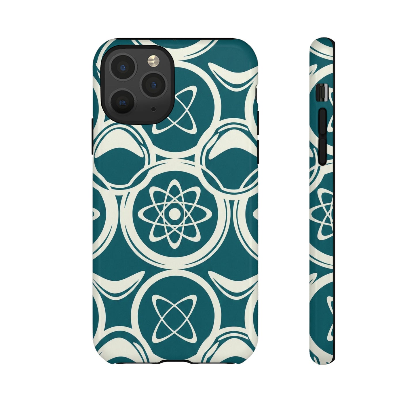 Teal Retro Atomic Pattern Tough Phone Case - Mid-Century Science Design