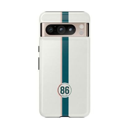 Racing Stripe Tough Phone Case — Retro White With '86 Circle Badge