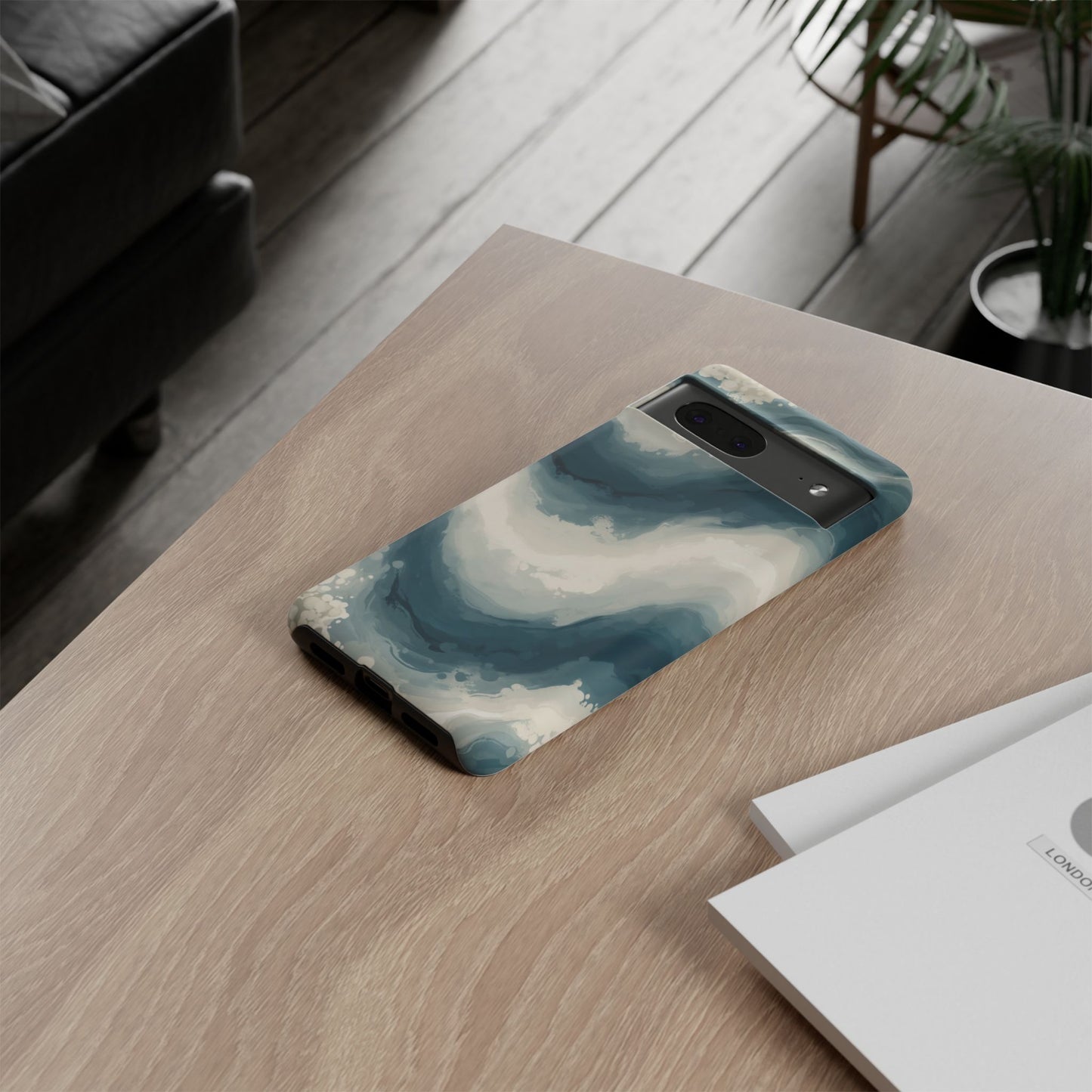 Ocean Wave Marble Phone Case — Teal & Ivory Abstract Tough Case