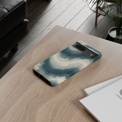 Ocean Wave Marble Phone Case — Teal & Ivory Abstract Tough Case