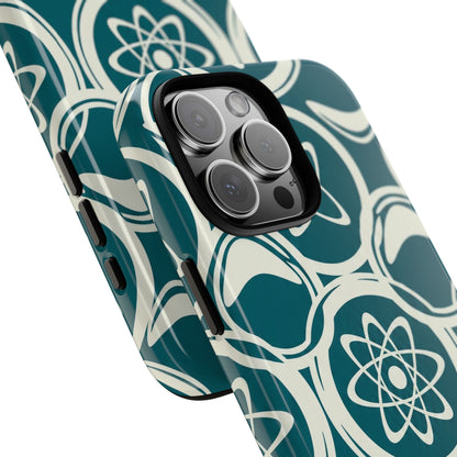 Teal Retro Atomic Pattern Tough Phone Case - Mid-Century Science Design