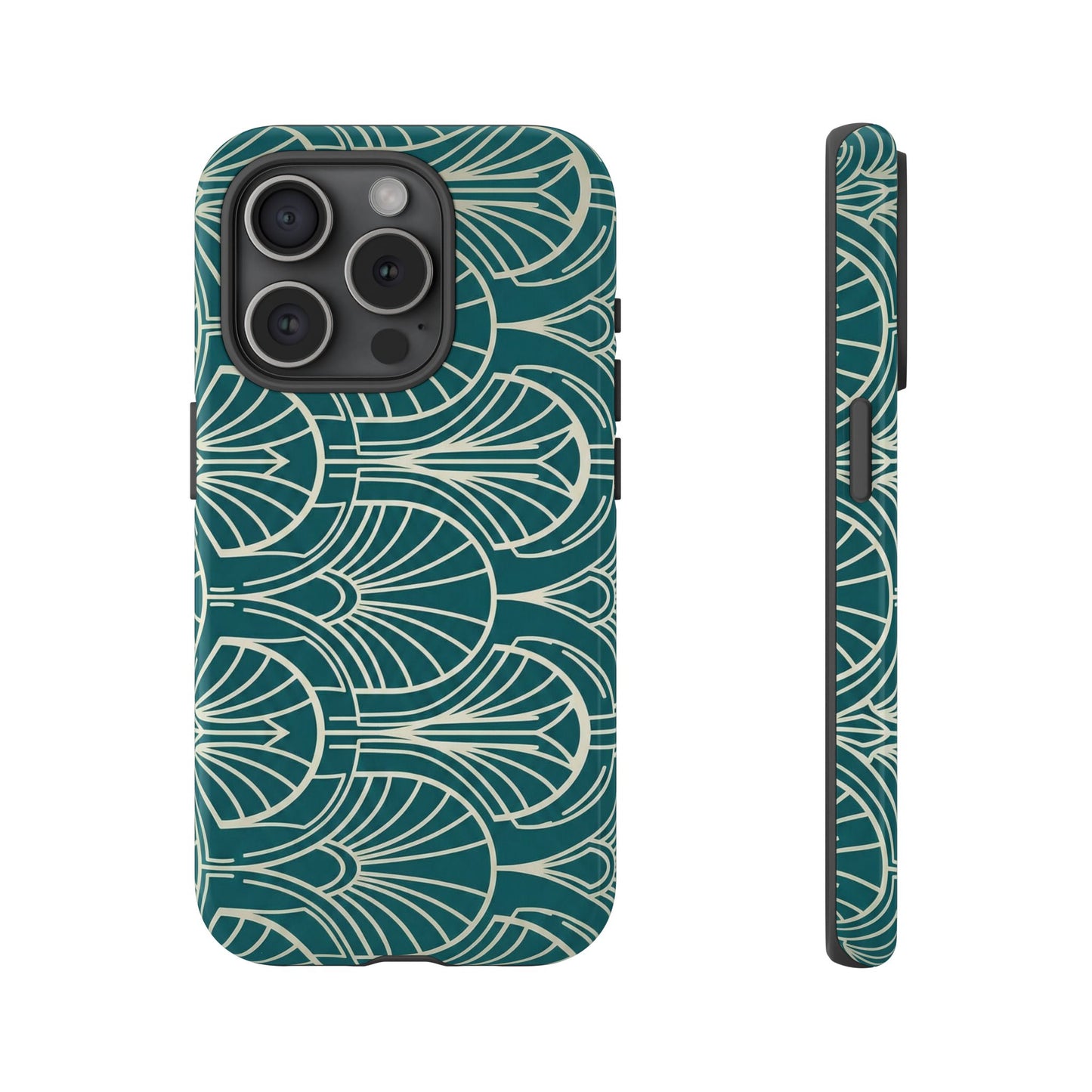 Art Deco Teal Pattern Tough Phone Case — Vintage Geometric Protective Case