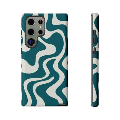 Abstract Teal Swirl Phone Case — Retro Wavy Tough Case