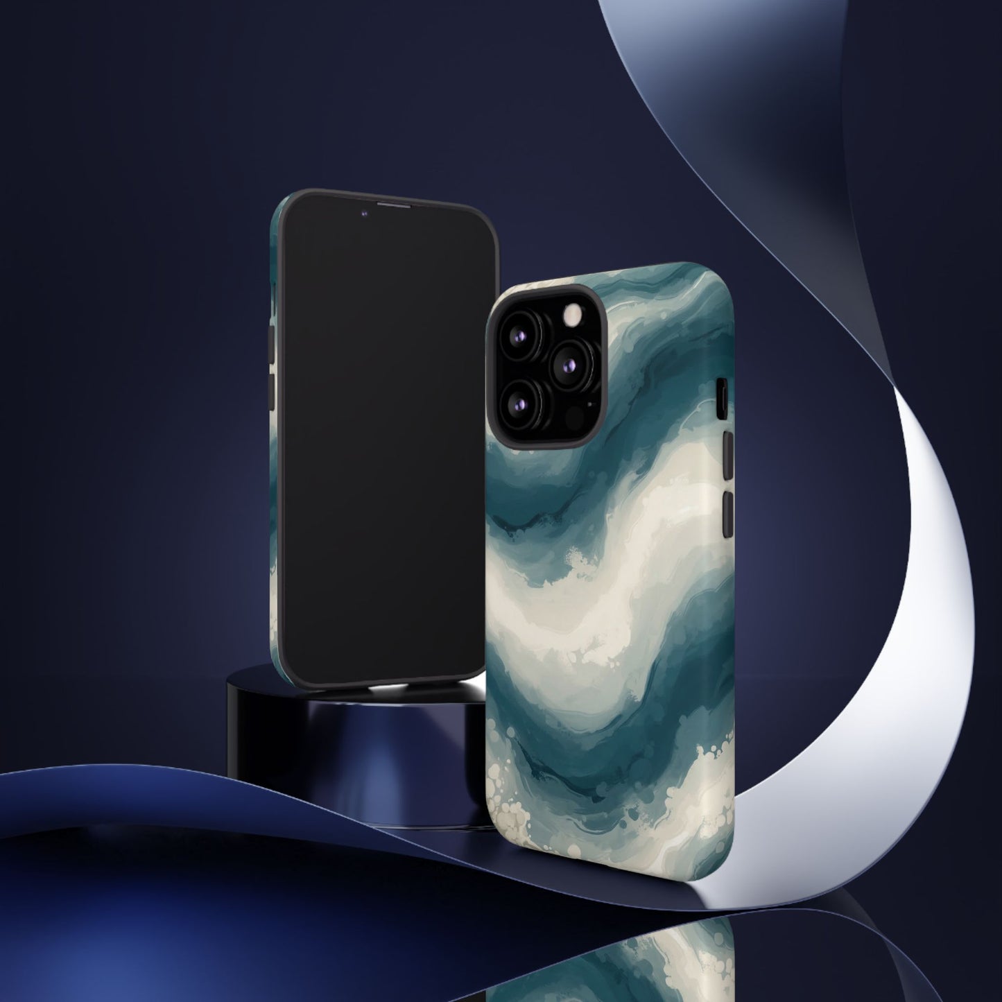 Ocean Wave Marble Phone Case — Teal & Ivory Abstract Tough Case