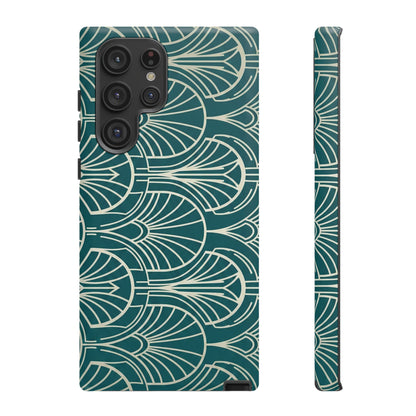 Teal Art Deco Pattern Tough Phone Case — Retro Geometric Protection