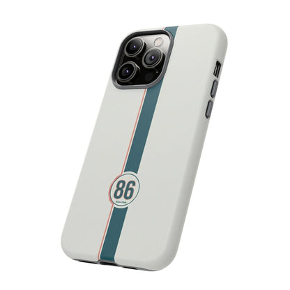 Racing Stripe Tough Phone Case — Retro White With '86 Circle Badge