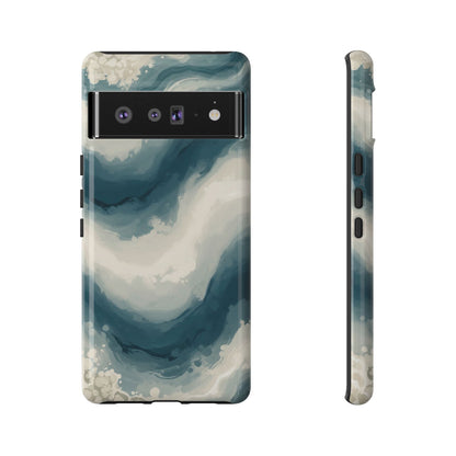 Ocean Wave Marble Phone Case — Teal & Ivory Abstract Tough Case