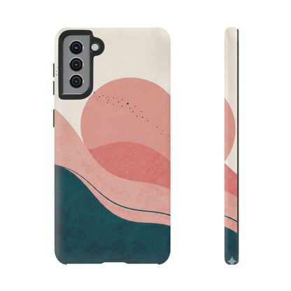 Abstract Sunset Waves Tough Phone Case — Pink & Teal Protective Cover