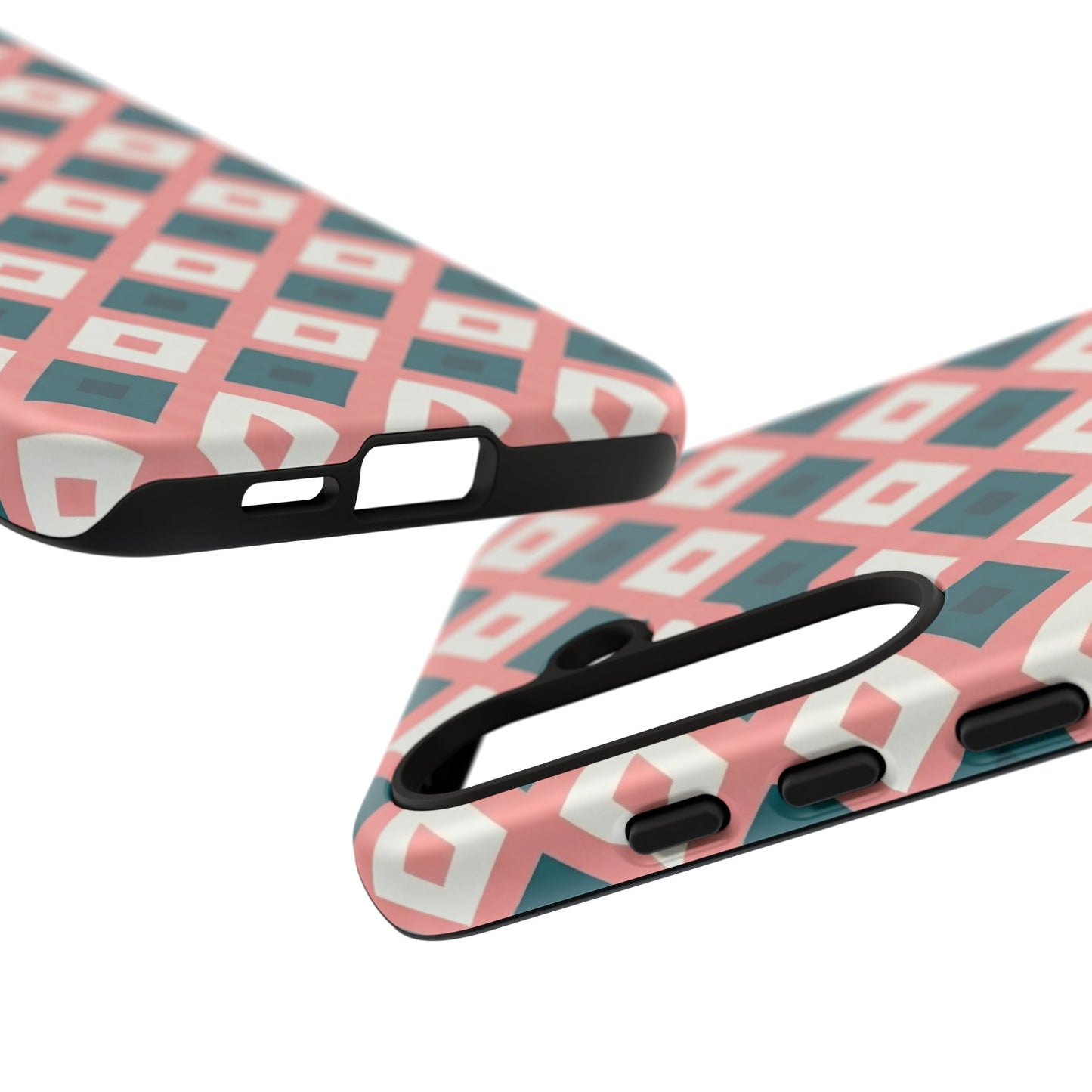 Geometric Diamond Pattern Tough Phone Case — Retro Pink & Teal Protective Cover