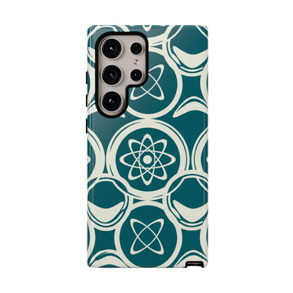 Atomic Geo Tough Phone Case — Teal Retro Science Pattern