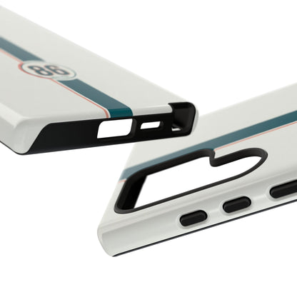Racing Stripe Tough Phone Case — Retro White With '86 Circle Badge