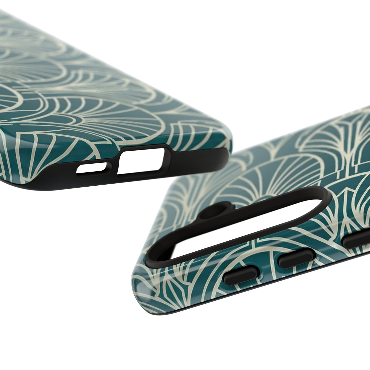 Teal Art Deco Pattern Tough Phone Case — Retro Geometric Protection