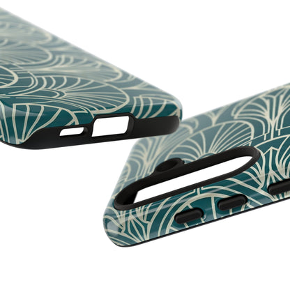 Teal Art Deco Pattern Tough Phone Case — Retro Geometric Protection