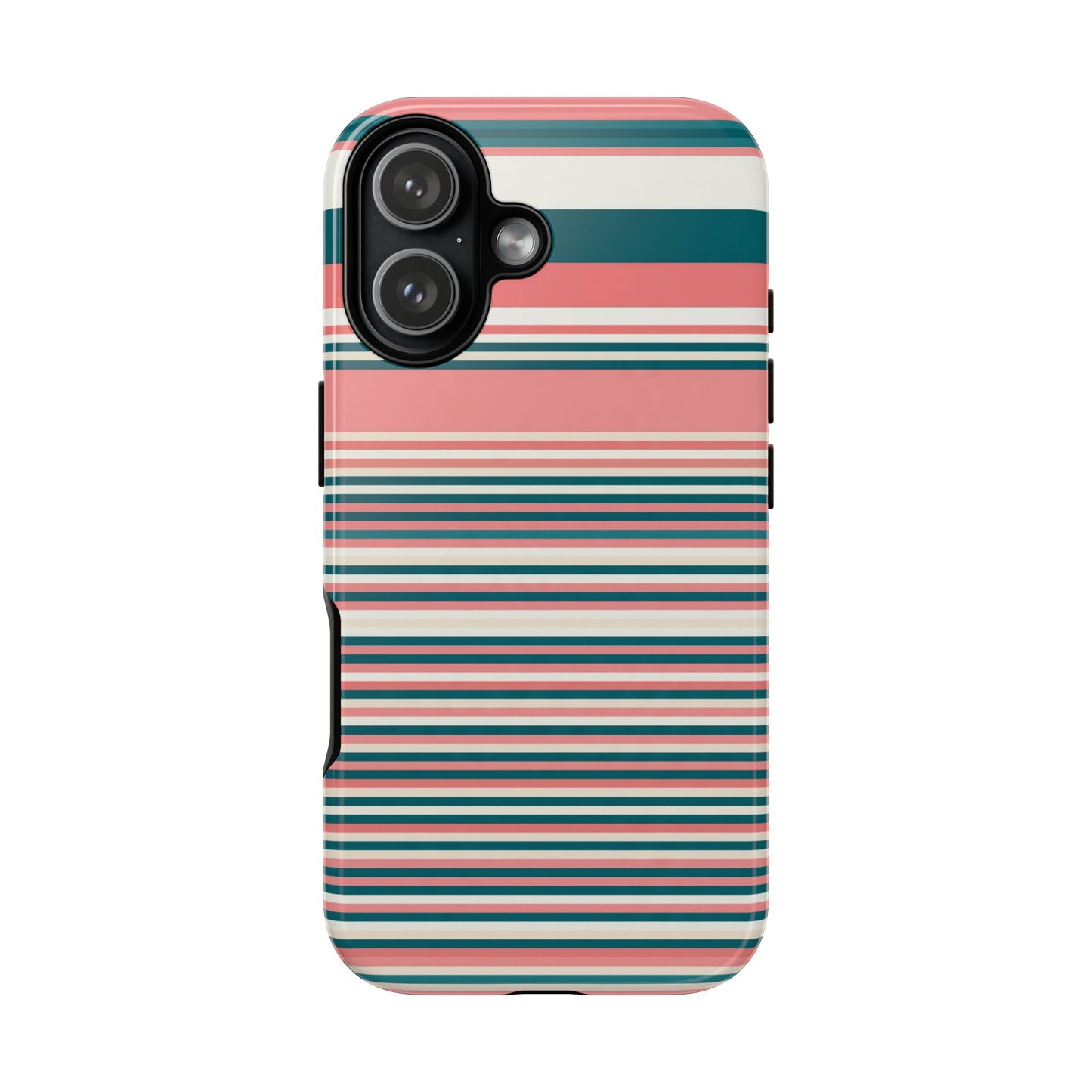 Striped Tough Phone Case — Coral, Teal & White Protective Cover