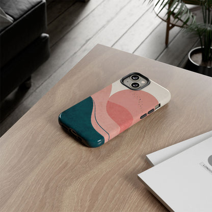 Abstract Sunset Phone Case — Pink & Teal Wave Tough Case