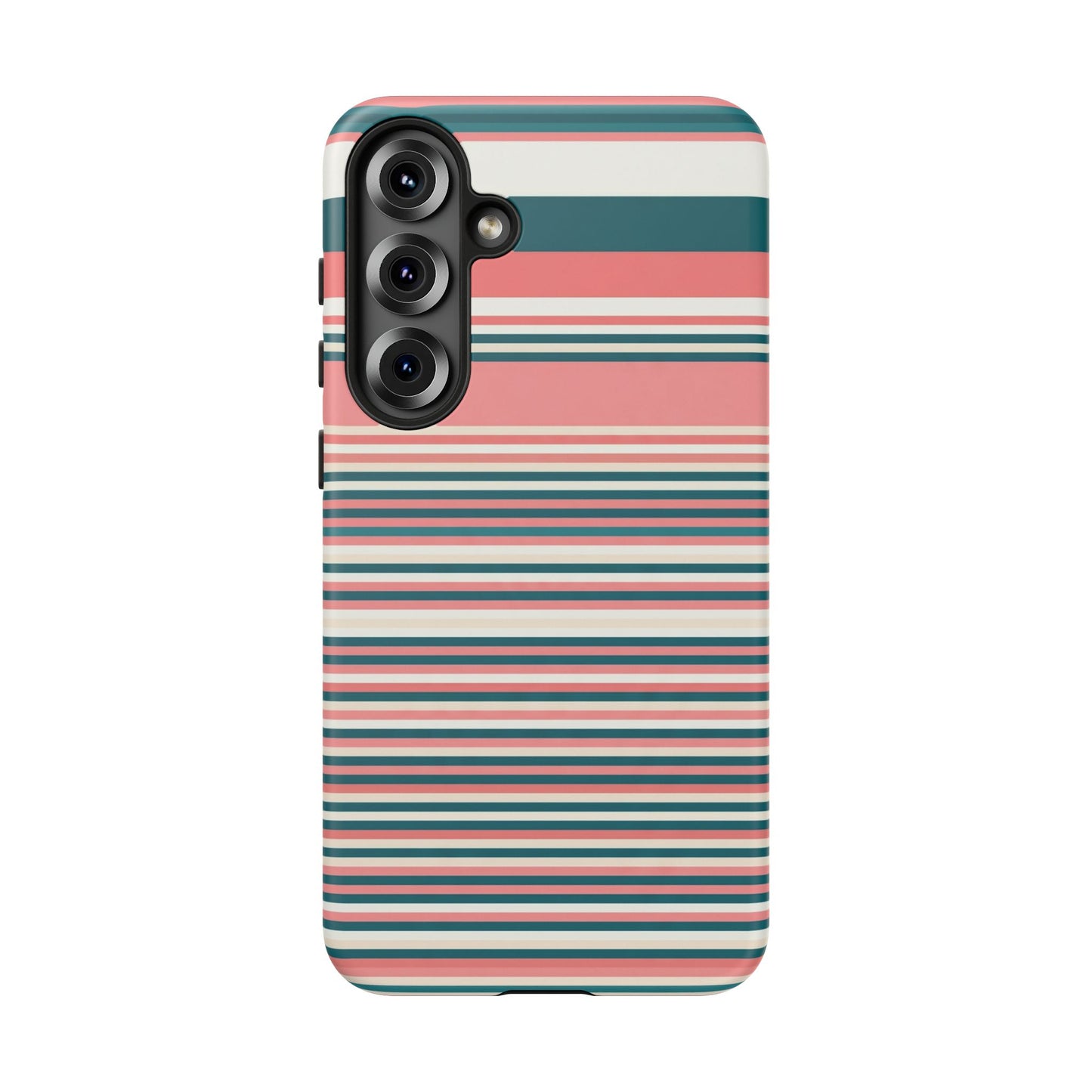 Striped Tough Phone Case — Coral, Teal & White Protective Cover