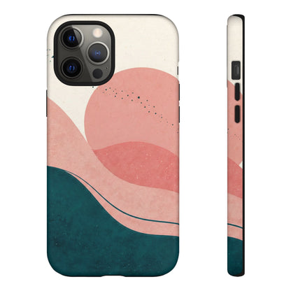 Abstract Sunset Phone Case — Pink & Teal Wave Tough Case