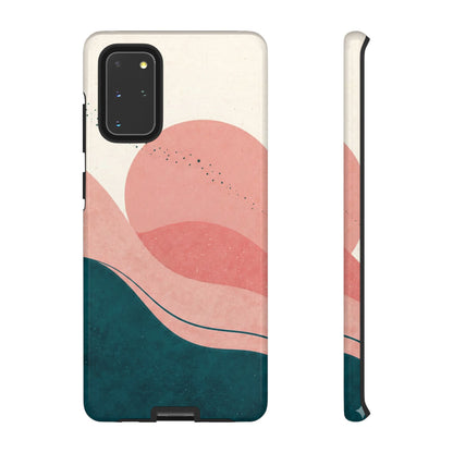 Abstract Sunset Waves Tough Phone Case — Pink & Teal Protective Cover