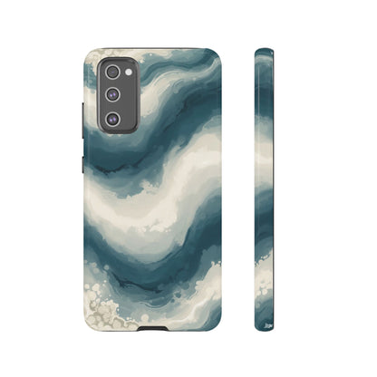 Ocean Wave Marble Phone Case — Teal & Ivory Abstract Tough Case