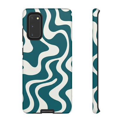 Abstract Teal Swirl Phone Case — Retro Wavy Tough Case