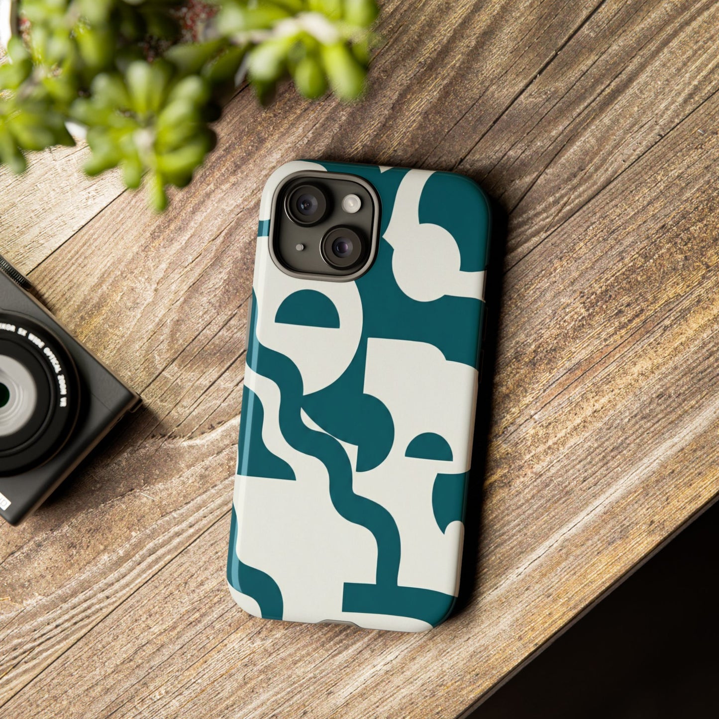 Abstract Teal Shapes Phone Case — Modern Geometric Tough Case