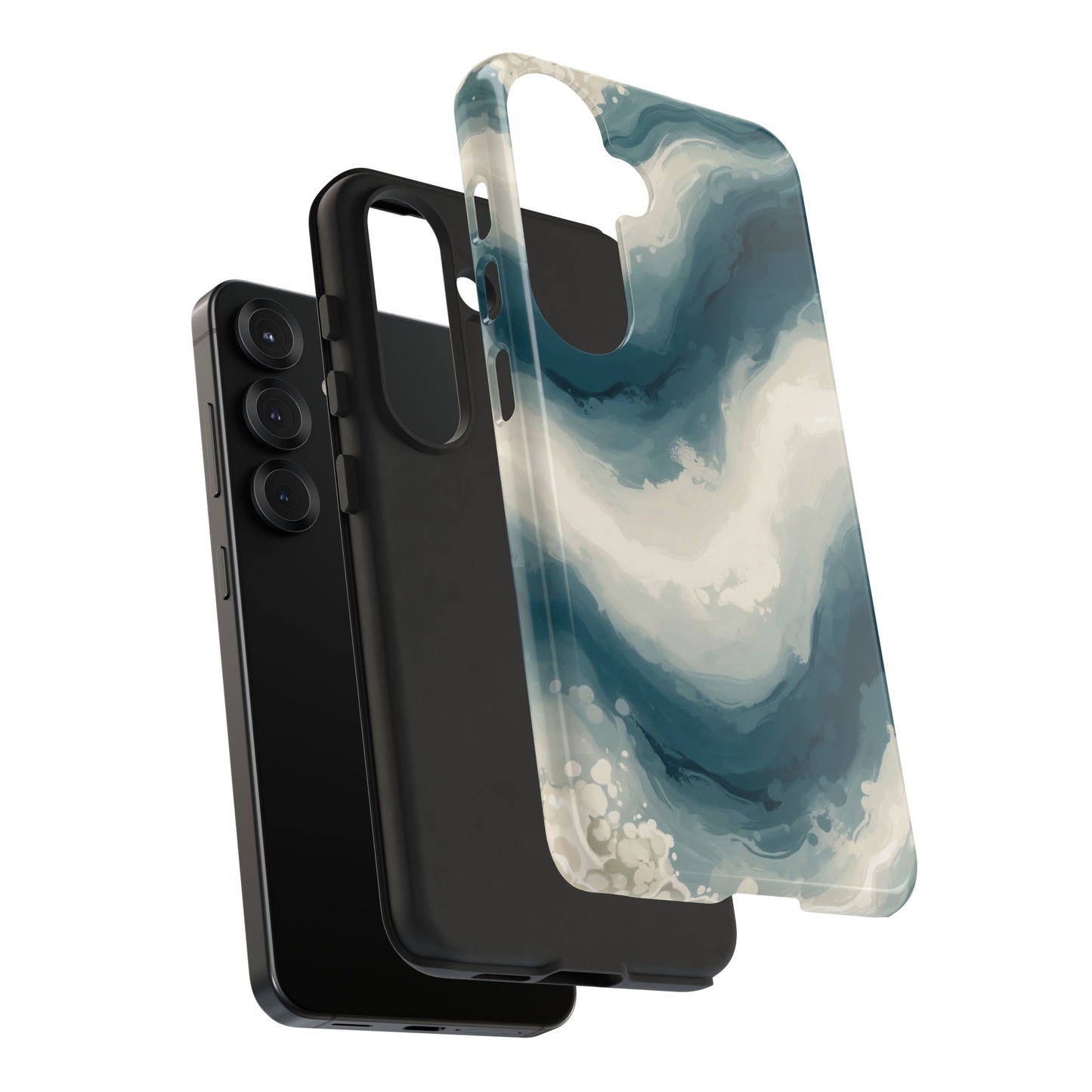 Ocean Wave Marble Phone Case — Teal & Ivory Abstract Tough Case