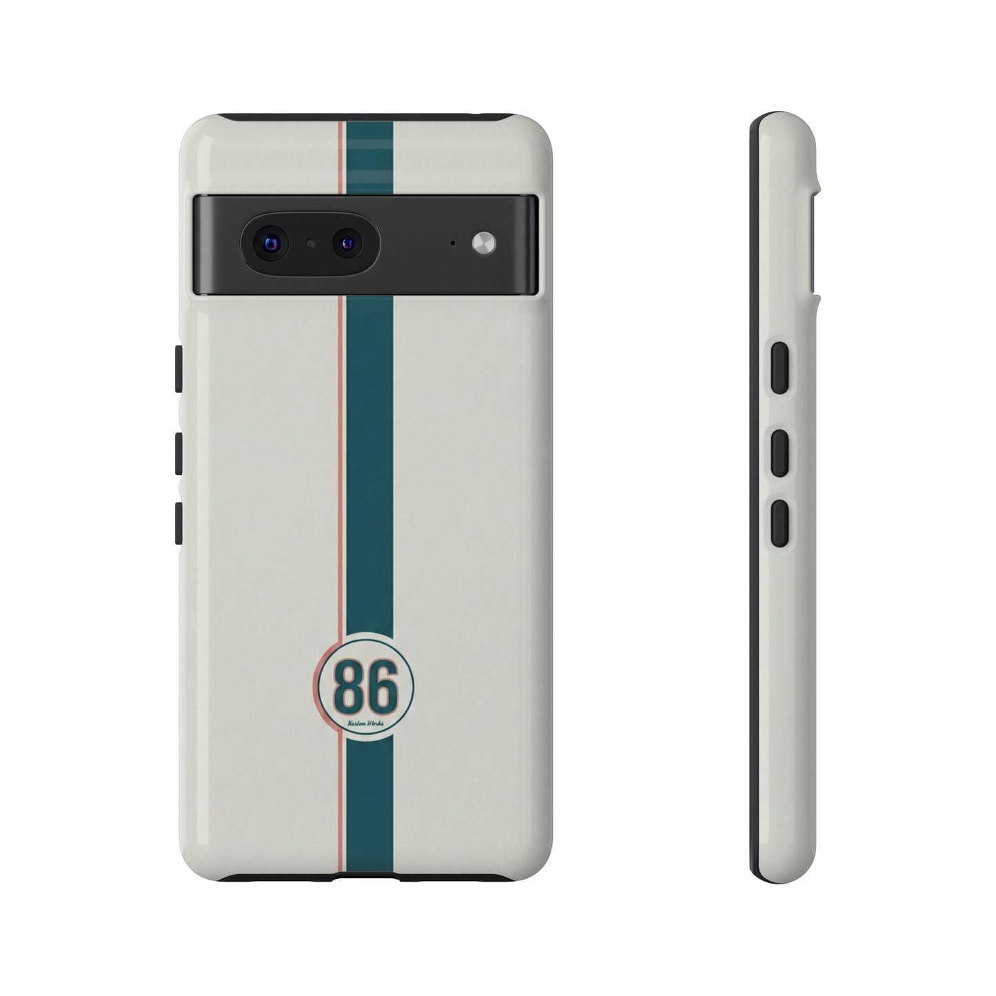 Racing Stripe Tough Phone Case — Retro White With '86 Circle Badge