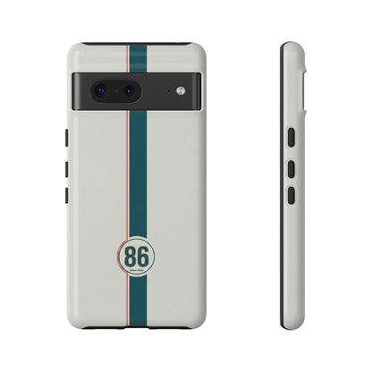 Racing Stripe Tough Phone Case — Retro White With '86 Circle Badge