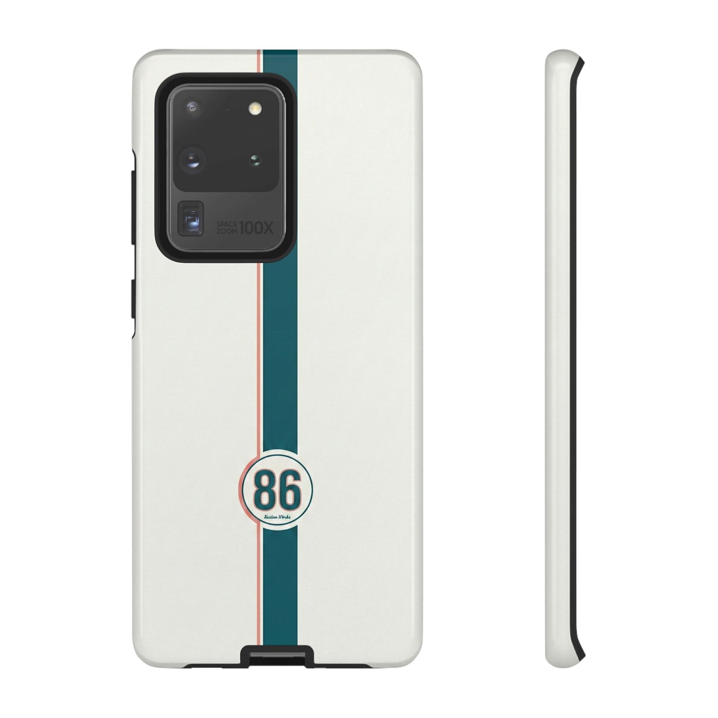Racing Stripe Tough Phone Case — Retro White With '86 Circle Badge